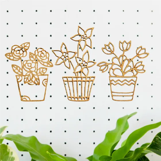 Kit 3 Quadrinhos Vazados Mdf Cru 3d Decorativos Vaso Flores