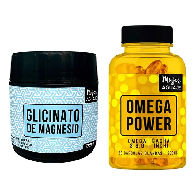 Glicinato De Magnesio 200 G + Omega Power Mujer Aguaje Sin Sabor
