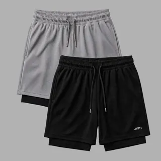Kit 2 Bermudas 2 Em 1 Short Duplo Masculino Academia Treino