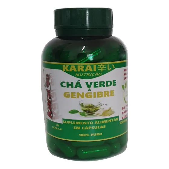 100 Cáps. Gengibre + Chá Verde 1000mg Karai Puro Termogênico
