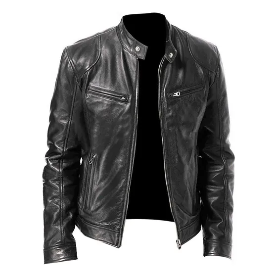 Hombres Negro Moda Slim Biker Chaqueta Cortavientos