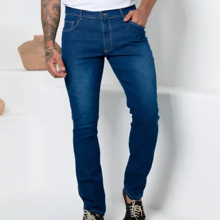Calça Jeans Masculina Básica Slim Fit Tradicional Elastano