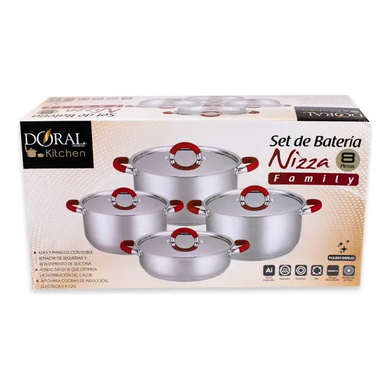 Batería 8 Piezas Nizza En Acero Inoxidable Con Tapas Doral Acero