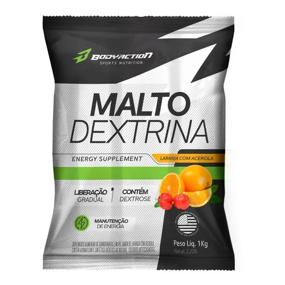 Malto Dextrina 1kg - Bodyaction Vários Sabores Sabor Laranja Com Acerola