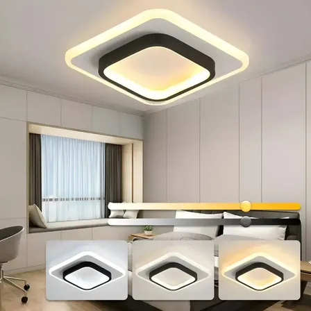 Luminária Sobrepor Plafon Led Preto Quadrado 3 Cores Bivolt