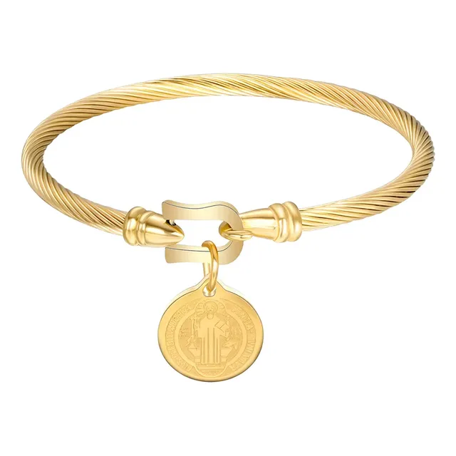 Pulsera San Benito Protección En Oro Laminado Con Estuche