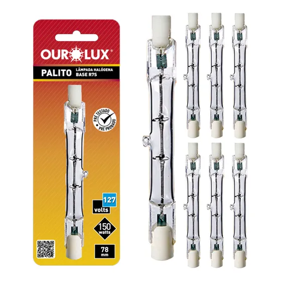 Kit 10 Lâmpada Halogena Palito R7s 150w 127v 78mm Ourolux