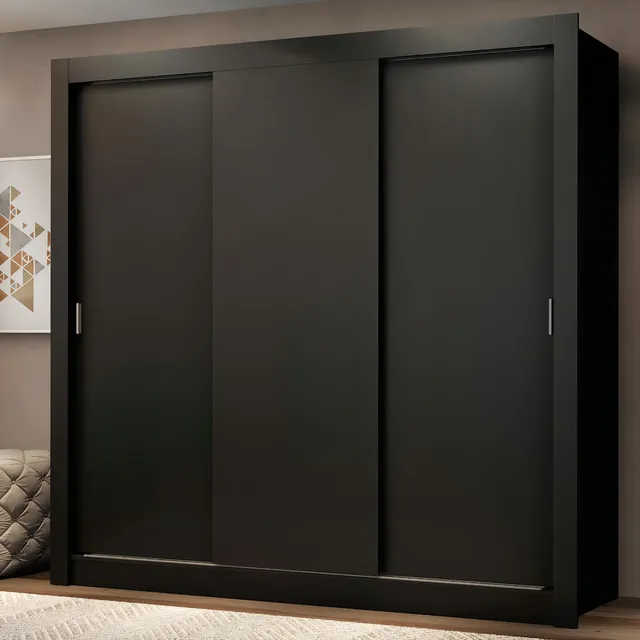 Ropero Madesa Mônaco 3 Puertas Corredizas Negro