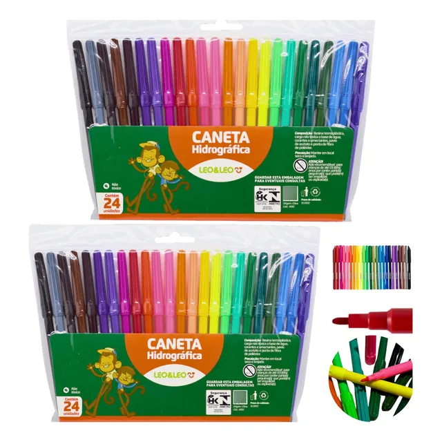 Canetinha Hidrocor Caneta  Marca Texto Kit 2 Jogos C/ 24 Pçs
