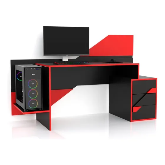 Escritorio Juvenil Habitacion Gamer Moderno Color Rojo