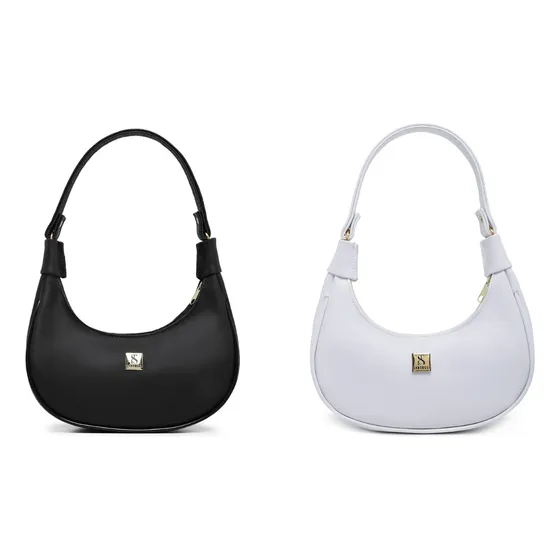 Kit 2 Bolsas Meia Lua Tote Sofisticada De Ombro E Mão Acambamento dos ferragens Ouro Cor Preto Correia de ombro Preto Desenho do tecido Lisa