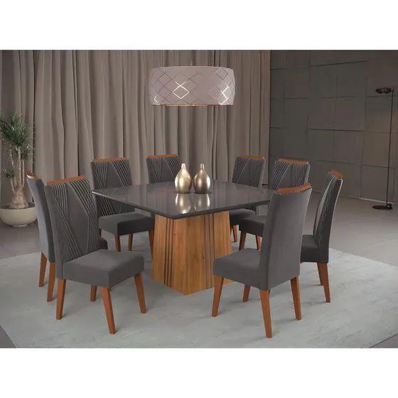 Mesa De Jantar Quadrada Monza Com 8 Cadeiras Madeira Maciça
