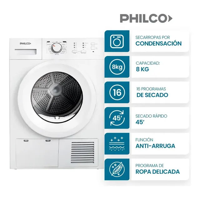 Secarropas Philco Phsc082b 8kg Secado Por Condensación Color Blanco