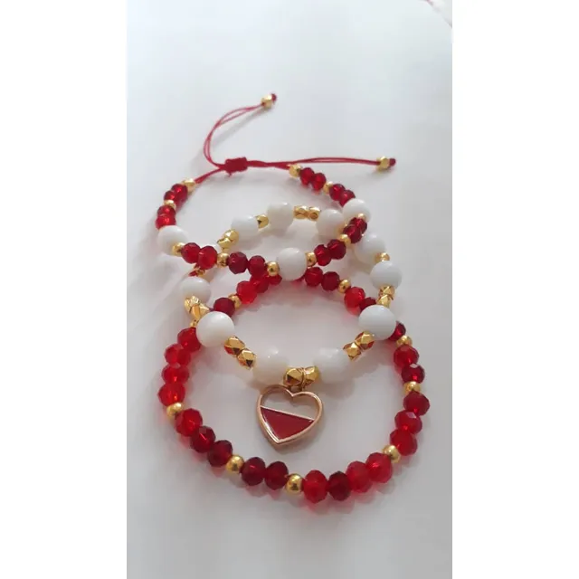 Pulsera Trio De Hilo Chino Y Dije De Corazon Esmaltado