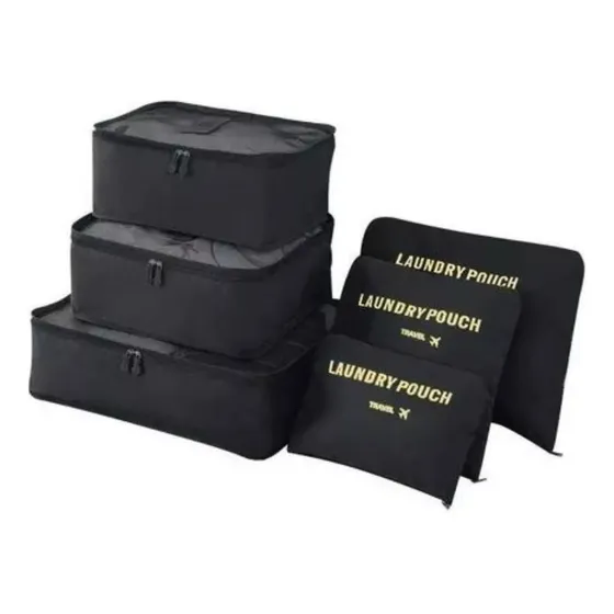 Set organizador de maletas y bolsas de viaje con 06 piezas, color negro