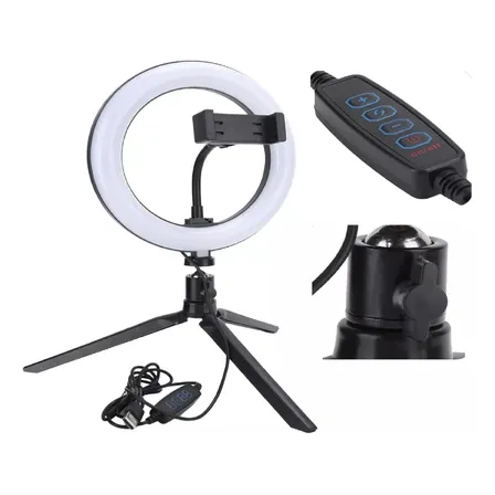 Aro De Luz Led 20cm Con Trípode Extensor Para Mesa Tik Tok