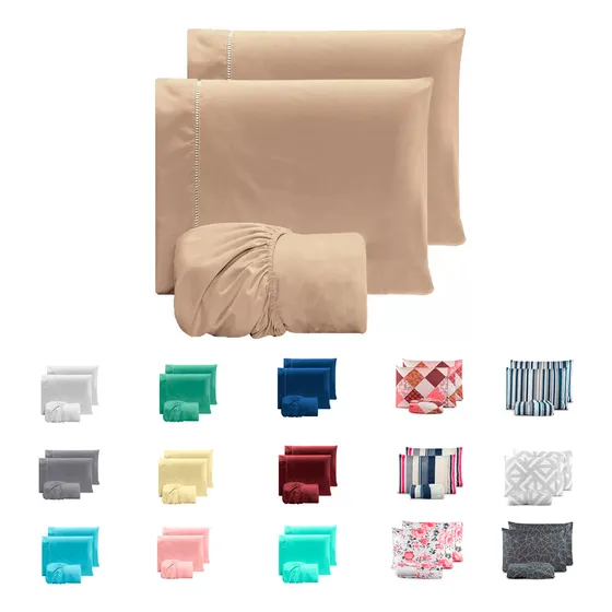 Jogo Lençol Casal 3pç 400 Fios Hipercal Conforto Macio Cor Bege Desenho do tecido Liso