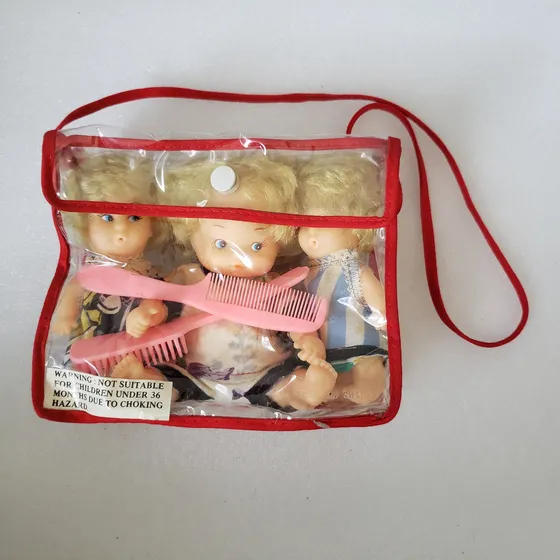 3 Pequeñas Muñecas Bebés En Bolsito, Vintage Coleccionable
