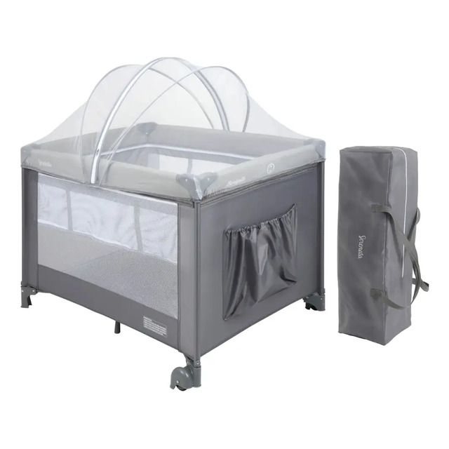 Berço Desmontável Portátil Serenata Preto Burigotto Até 15kg + Book Cinza