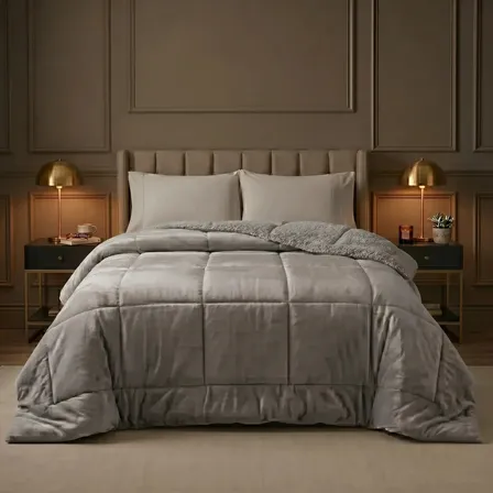 Coberdrom Edredom Casal Sherpa Dupla Face Plush 600 Fios Cinza Lisa