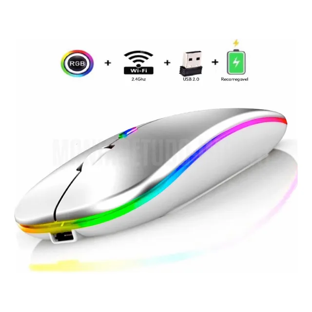 Mouse Hmaston Wireless Recarregável Led Rgb 2.4 Ghz Sem Fio