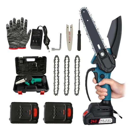 Motosierra Electrica Milstone Inalámbrica 2 Baterias y Accesorios Color Celeste