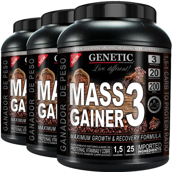 N° 1 Ganador Masa Muscular Magra 4,5kg Mass Gainer 3 Genetic Sabor Cappuccino