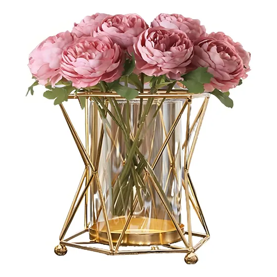 Jarron De Metal Geometrico Dorado Decoracion Flores Hopemob Color Oro