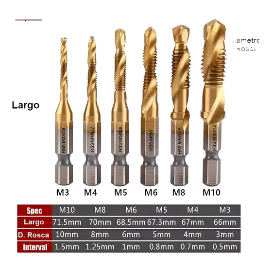 Brocas Para Hacer Roscas- Avellanador Set 6 Pz Titanio