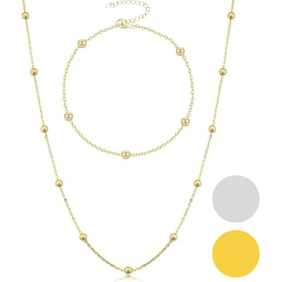 Combo Cadena-collar + Pulsera Bolita Acero Quirurgico Dorado