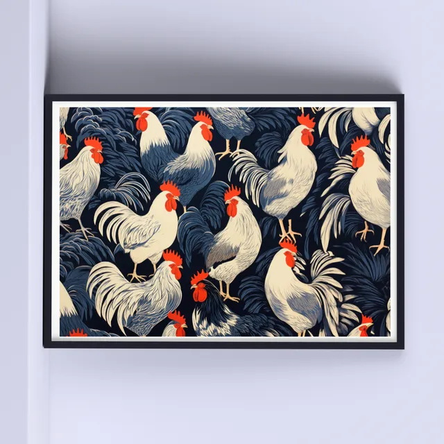 Cuadro Gallos Pajaros Pico Aves Pluma 30x40cm Listo P Colgar