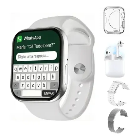 Smartwatch Série 10 Mini 38mm Atende Chamadas Toca Música Prata Branca