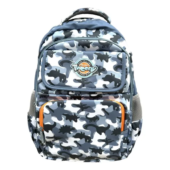 Mochila Escolar Tweeny Ibi Craft Poliester Resistente A Agua Color Gris Diseño de la tela Dinos