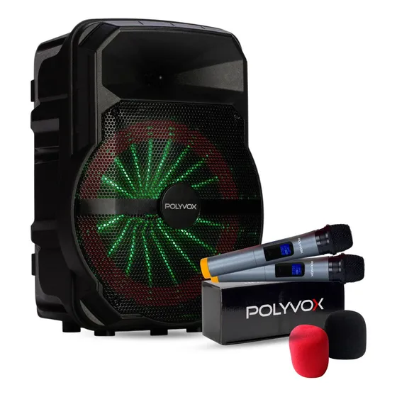 Alto Falante 10  Polyvox Bluetooth 300w + Microfone Sem Fio
