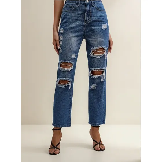 . Pantalones Vaqueros Mom Fit Tiro Alto Stretch Devendi