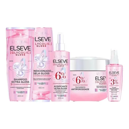 Kit Capilar Anti-Porosidade Glycolic Gloss Elseve L'Oréal Paris, 5 Passos