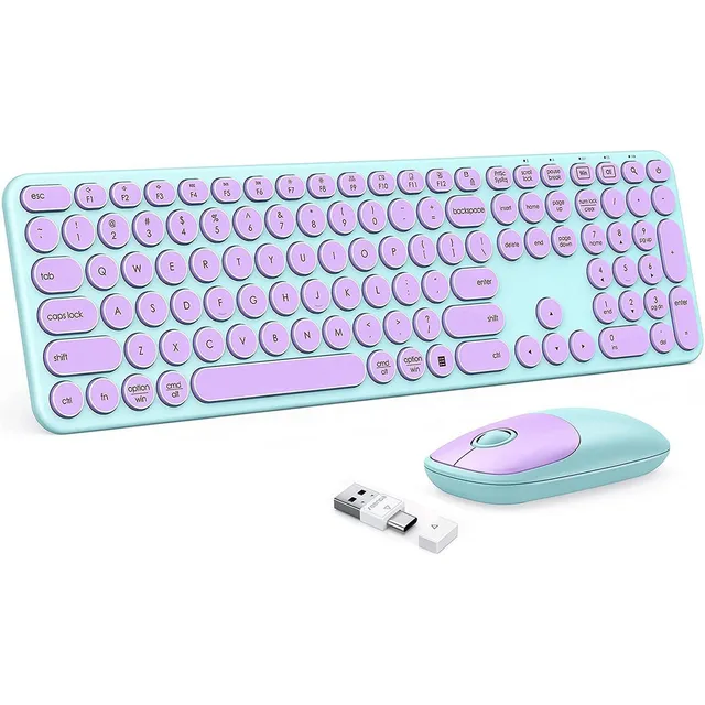 Combo De Teclado Y Mouse Inalámbricos Usb Mouse Lila Teclado Lila