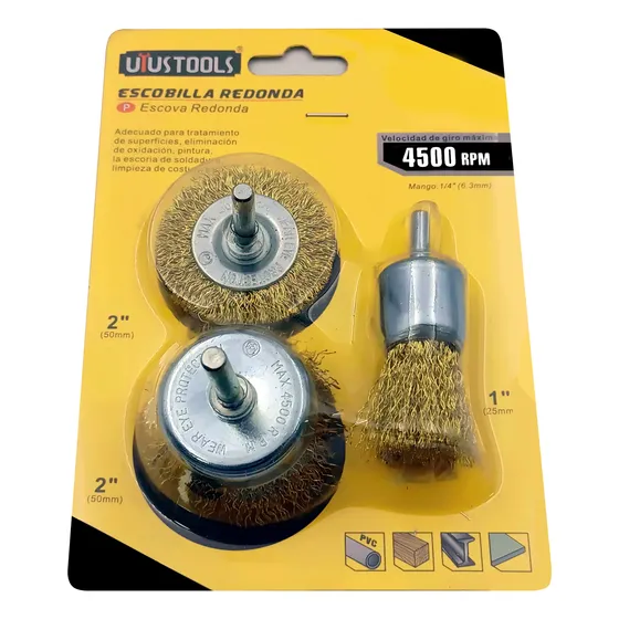 Juego Cepillos Alambre Taladro Pulir Lijar Oxido Metal 3 Pcs