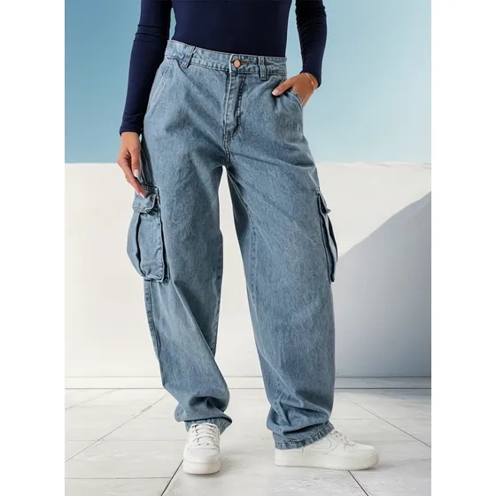 Pantalon Cargo Jean Skater Fit Ancho Suelto Rigido Reforzado