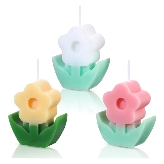 3 Vela Forma Flor Etetica Fresca Linda Danesa Pastel