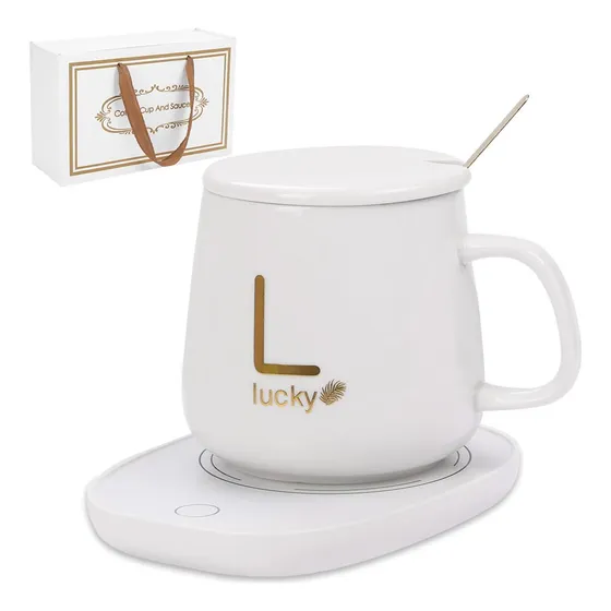 Taza Ceramica Con Base Calentadora Para Cafe Liquidos 220v Color Blanco Lisa