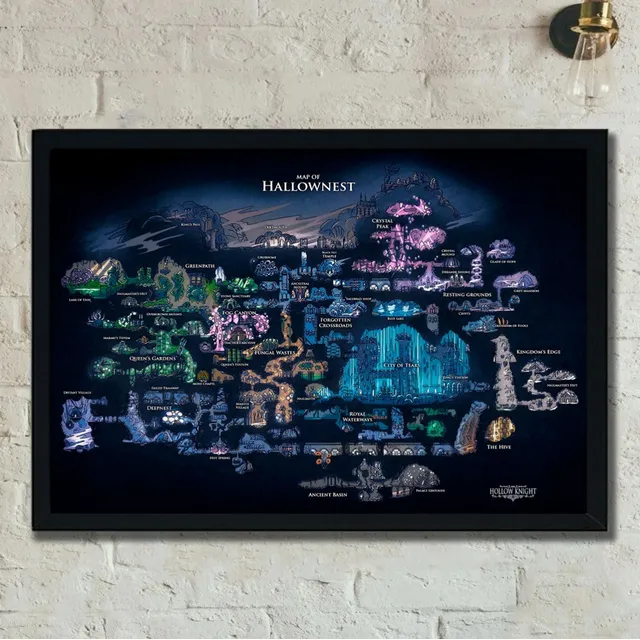 Cuadro Mapa Hollow Knight Marco Madera Vidrio 51x36cm Poster