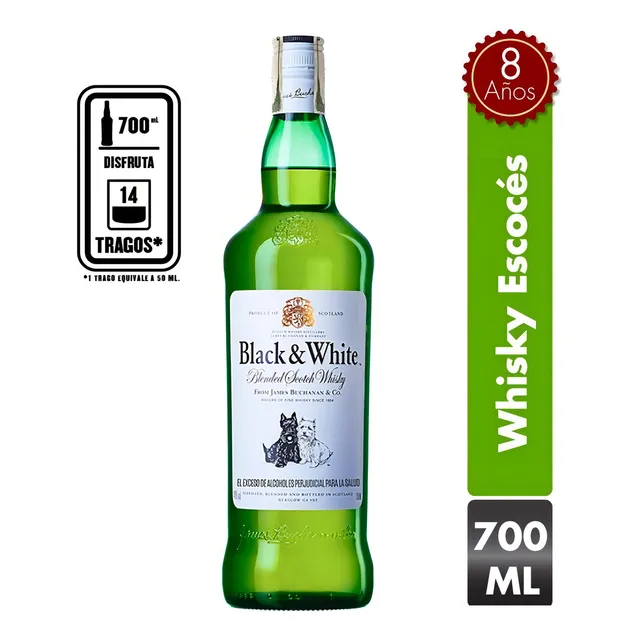 Whisky Black And White 8 Años - Ml A $71