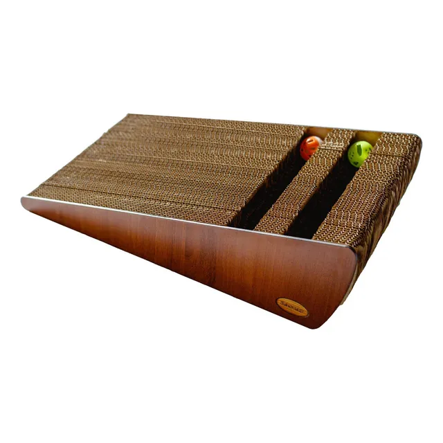 Rascador Gato Rampa Y Pelotas Cartón Y Madera Premium Rascat