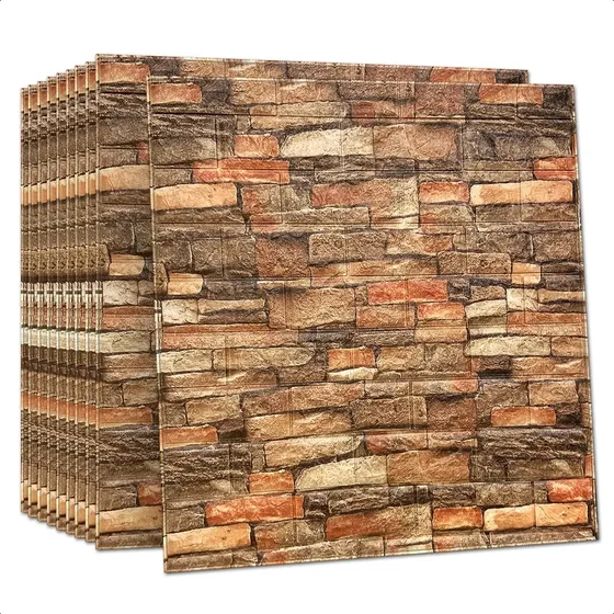 Pack 10 Laminas Pared 3d Papel Mural Ladrillo Cian 70x77cm | Cuotas sin interés