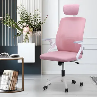 Silla De Escritorio Boen Yt-588 Ergonómica Rosa Y Blanca Con Tapizado De Malla