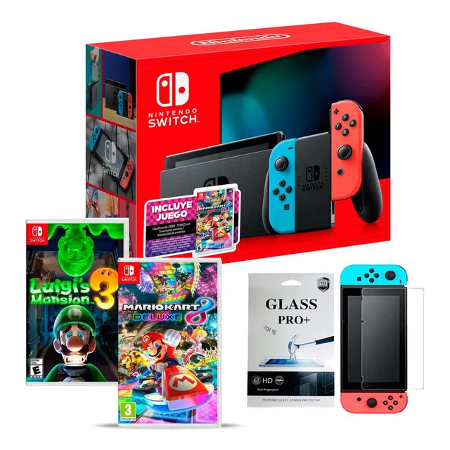 Nintendo Switch Neon Luigi's Mansion 3 + Vidrio Macrotec