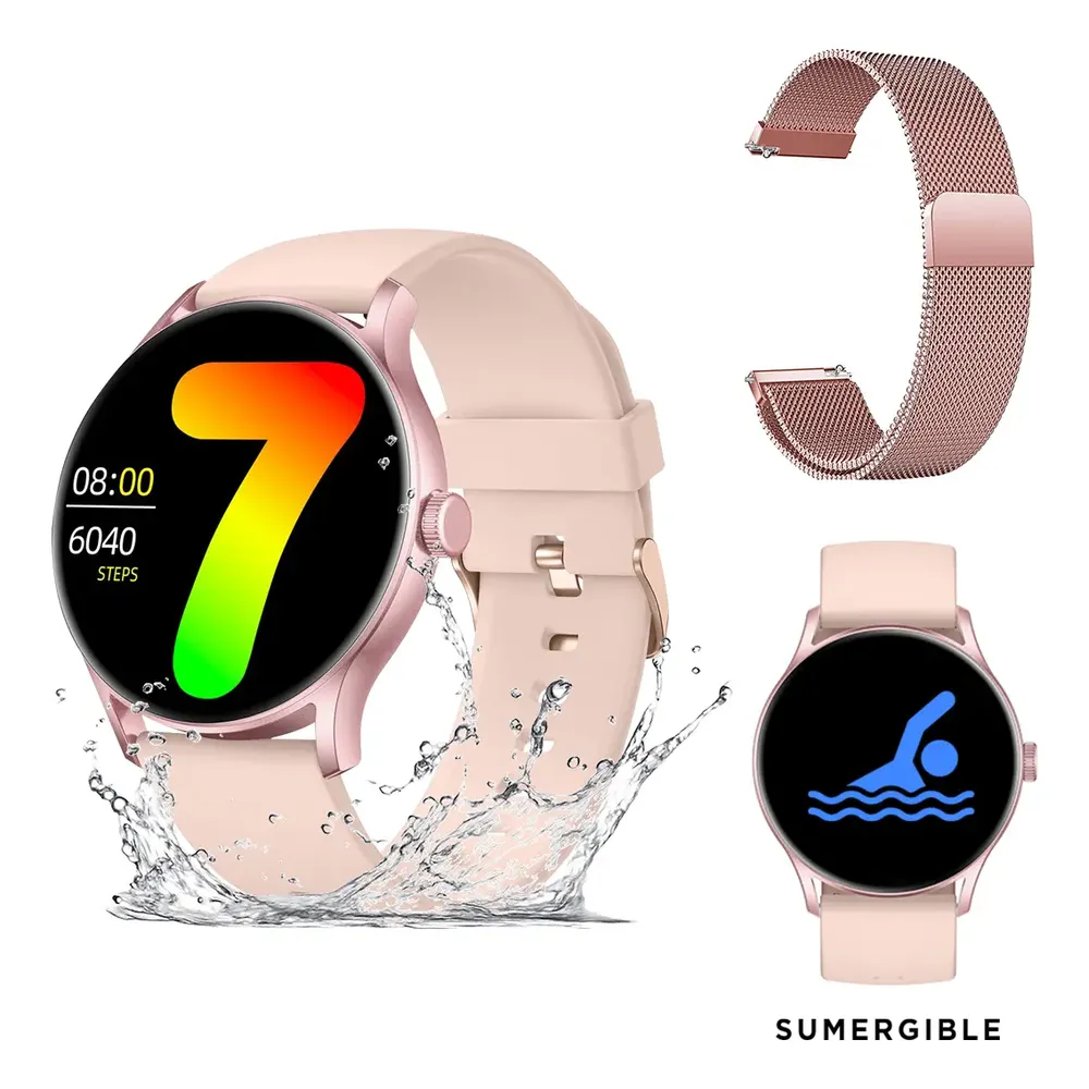 Smartwatch Nictom Deportivo, Pantalla Táctil 1.28", Rosa, Bluetooth, Resistente al Agua IP68, Compatible iOS-Android