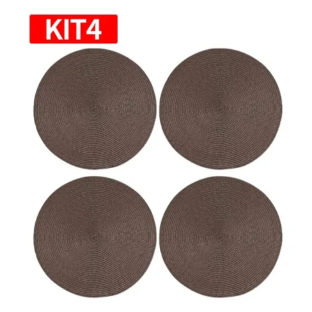 Kit4 Jogo Americano Redondo Sousplat Mesa Posta Cozinha Marrom