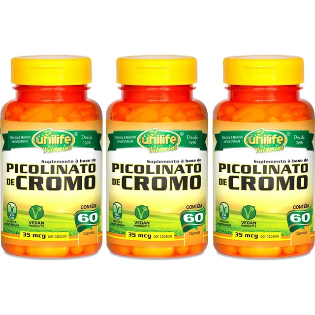 Kit 3 Picolinato De Cromo Unilife 60 Cápsulas - Vegano
